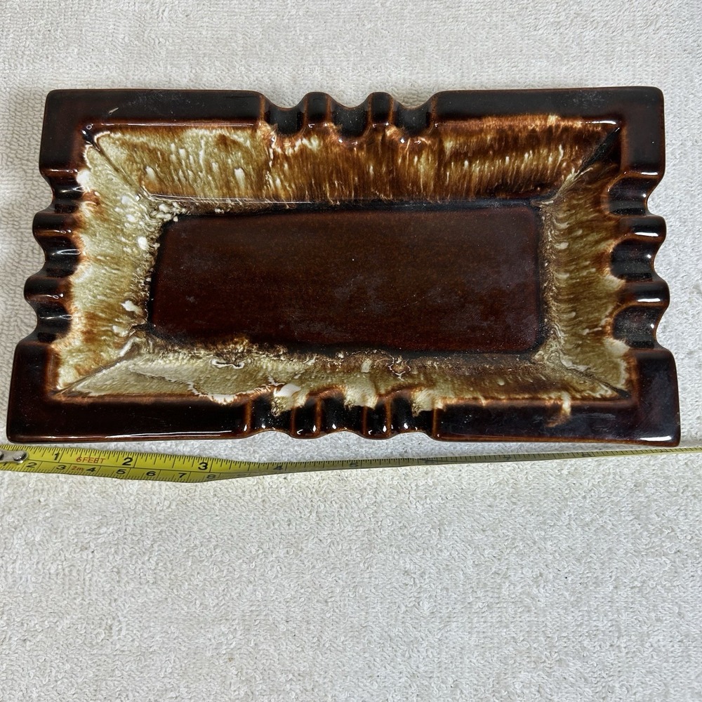 Vintage MCM Drip Glaze Pottery Cigarette Ashtray Brown No‎ Chips